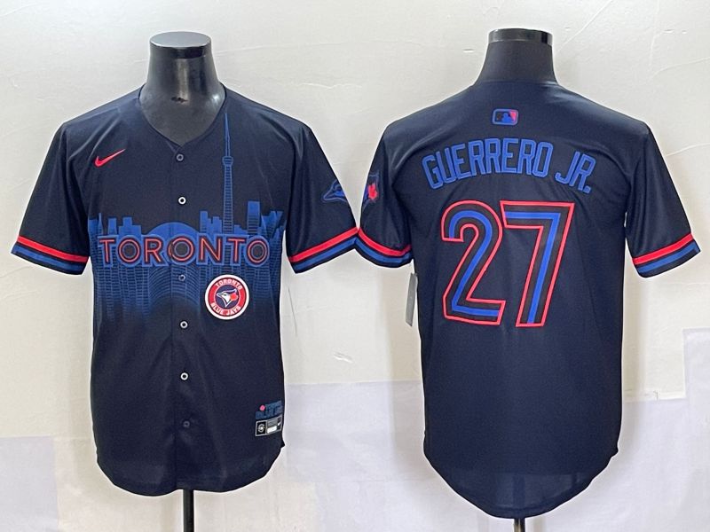 Men 2025 Toronto Blue Jays #27 Guerrero jr Black Joint Name Nike MLB Jersey style 7